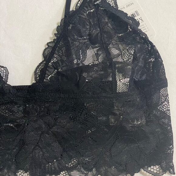 FREE PEOPLE Intimates Bralette Womens Everyday Lace Longline Black Size Small - Picture 5 of 13